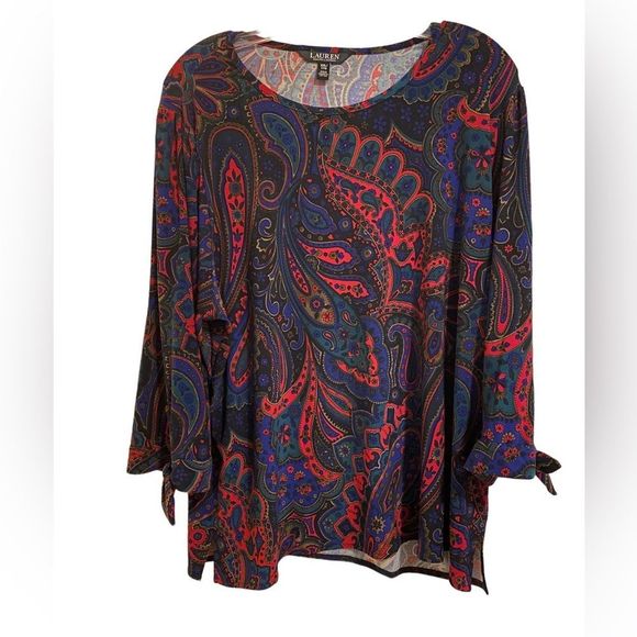 Lauren Ralph Lauren Floral Multicolor Paisley Top Sz XXL - Picture 1 of 10